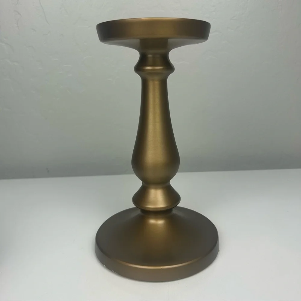 Ikea set of two gold pillar candle holders 8.5 inches